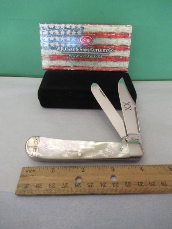 Case XX 2016 Mother Of Pearl Trapper XX on Blade Pattern # 8254 SS Case XX 2016 Mother Of Pearl Trapper XX on Blade Pattern # 8254 SS