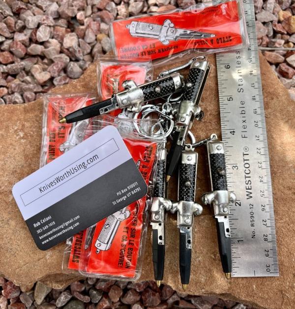 Vintage Miniature Keychain Switchblade Pen, Marked Hong Kong, Original Packaging, Unused  
