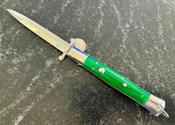 Rare Rizzuto Estileto Milano Switchblade Swing Guard Knife Green Handle Step Bolster Rare Rizzuto Estileto Milano Switchblade Swing Guard Knife Green Handle Step Bolster