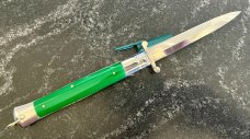 Rare Rizzuto Estileto Milano Switchblade Swing Guard Knife Green Handle Step Bolster