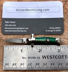 Bambi Miniature Switchblade Keychain Knife, Made By Farfalli In Italy, Green Handle 