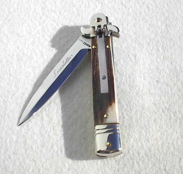NEW AKC ITALIAN LEVERLETTO 8" GENUINE STAG WITH NEW MODIFIED BAYONET BLADE NICKEL SILVER BOLSTERS 