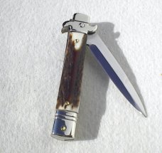 NEW AKC ITALIAN LEVERLETTO 8" GENUINE STAG WITH NEW MODIFIED BAYONET BLADE NICKEL SILVER BOLSTERS 