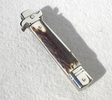 NEW AKC ITALIAN LEVERLETTO 8" GENUINE STAG WITH NEW MODIFIED BAYONET BLADE NICKEL SILVER BOLSTERS 