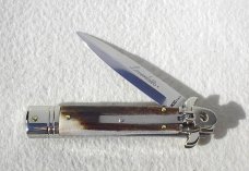 NEW AKC ITALIAN LEVERLETTO 8" GENUINE STAG WITH NEW MODIFIED BAYONET BLADE NICKEL SILVER BOLSTERS 