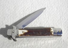NEW AKC ITALIAN LEVERLETTO 8" GENUINE STAG WITH NEW MODIFIED BAYONET BLADE NICKEL SILVER BOLSTERS 