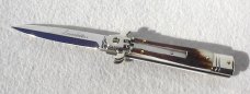 NEW AKC ITALIAN LEVERLETTO 8" GENUINE STAG WITH NEW MODIFIED BAYONET BLADE NICKEL SILVER BOLSTERS 