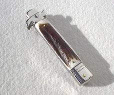 NEW AKC ITALIAN LEVERLETTO 8" GENUINE STAG WITH NEW MODIFIED BAYONET BLADE NICKEL SILVER BOLSTERS 