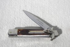 NEW AKC ITALIAN LEVERLETTO 8" GENUINE STAG WITH NEW MODIFIED BAYONET BLADE NICKEL SILVER BOLSTERS 