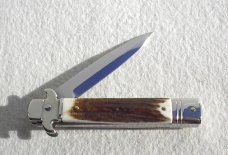 NEW AKC ITALIAN LEVERLETTO 8" GENUINE STAG WITH NEW MODIFIED BAYONET BLADE NICKEL SILVER BOLSTERS 