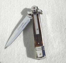 NEW AKC ITALIAN LEVERLETTO 8" GENUINE STAG WITH NEW MODIFIED BAYONET BLADE NICKEL SILVER BOLSTERS 