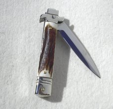 NEW AKC ITALIAN LEVERLETTO 8" GENUINE STAG WITH NEW MODIFIED BAYONET BLADE NICKEL SILVER BOLSTERS 