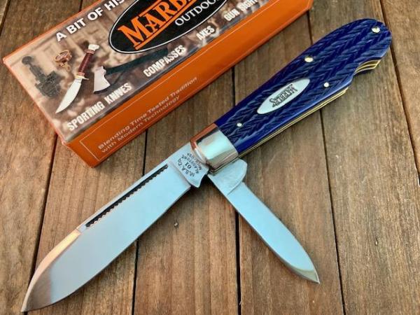 Marbles by Dave Shirley Easy Open Jack Italian Jigged Dark Blue Bone, Drop Dead Gorgeous!