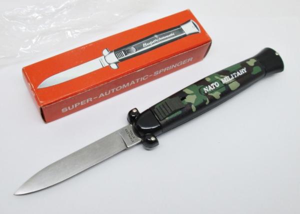 Vintage NOS OTF SUPER AUTOMATIC SPRINGER Knife Nato Military Camo w/Box