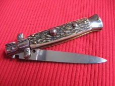 Oreste Dibon Italian 16cm. Stag STILETTO Switchblade Knife - New Old Stock