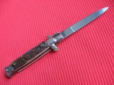 Oreste Dibon Italian 16cm. Stag STILETTO Switchblade Knife - New Old Stock