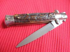 Oreste Dibon Italian 16cm. Stag STILETTO Switchblade Knife - New Old Stock