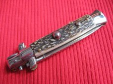 Oreste Dibon Italian 16cm. Stag STILETTO Switchblade Knife - New Old Stock