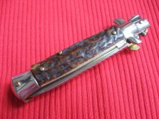 Oreste Dibon Italian 16cm. Stag STILETTO Switchblade Knife - New Old Stock