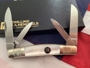 J A Henckels Congress Knife w Beauty Mother of Pearl Handles - NOS in Orig Box leather pouch amp COA