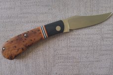 Grayson Jennings Thuya Burl Trapper..Cpm154..Black Canvas Micarta bolsters...3.5 closed..coa and box
