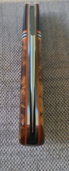 Grayson Jennings Thuya Burl Trapper..Cpm154..Black Canvas Micarta bolsters...3.5 closed..coa and box