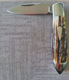 Mike Rothman Teardrop Spear. Stag Scales..Cpm154...3.5 closed..polished..Fileworked..Coa and pouch 