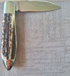 Mike Rothman Teardrop Spear. Stag Scales..Cpm154...3.5 closed..polished..Fileworked..Coa and pouch 