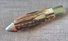 Mike Rothman Teardrop Spear. Stag Scales..Cpm154...3.5 closed..polished..Fileworked..Coa and pouch 