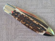 Mike Rothman Teardrop Spear. Stag Scales..Cpm154...3.5 closed..polished..Fileworked..Coa and pouch 