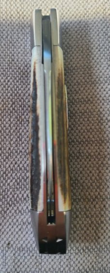 Mike Rothman Teardrop Spear. Stag Scales..Cpm154...3.5 closed..polished..Fileworked..Coa and pouch 