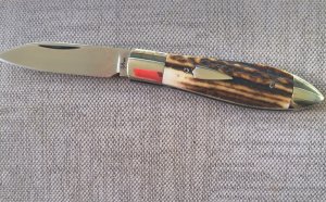 Mike Rothman Teardrop Spear. Stag Scales..Cpm154...3.5 closed..polished..Fileworked..Coa and pouch 