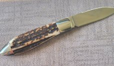 Mike Rothman Teardrop Spear. Stag Scales..Cpm154...3.5 closed..polished..Fileworked..Coa and pouch 