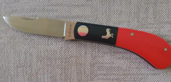 Luciano Silveira Pacheco..14C28N stainless..Red Corian Scales and Black Corian Bolsters...3.75 clsd Luciano Silveira Pacheco..14C28N stainless..Red Corian Scales and Black Corian Bolsters...3.75 clsd