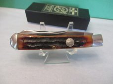 Queen Amber Carver'd Stag Bone Trapper D-2 Steel Pattern # 19  