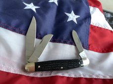J A Henckels Stockman Pocket Knife w/ Green Bone Handles -NOS
