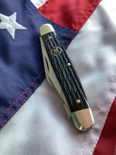J A Henckels Stockman Pocket Knife w/ Green Bone Handles -NOS