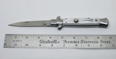9" Automatic Switchblade Stiletto - White Simulated Pearl Handle - MILANO