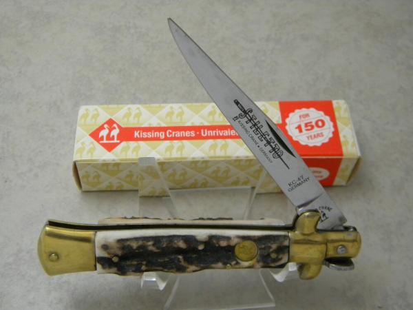 Kissing Crane KC47 Rostfrei Solingen Germany Stag Medium Stiletto Knife NIB