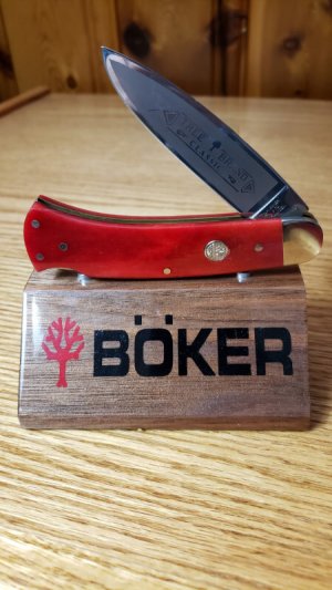 Boker Tree Brand, Solingen Germany, Smooth Red Bone Lockback, Unused, Beautiful Knife!