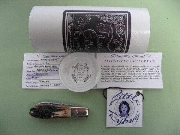 DANIELS FAMILY KNIFE BRANDS-TITUSVILLE CUTLERY-LITTLE RYBUG STAG BARLOW