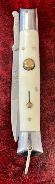 White Handle Rizzuto Estileto Milano Switchblade Knife 