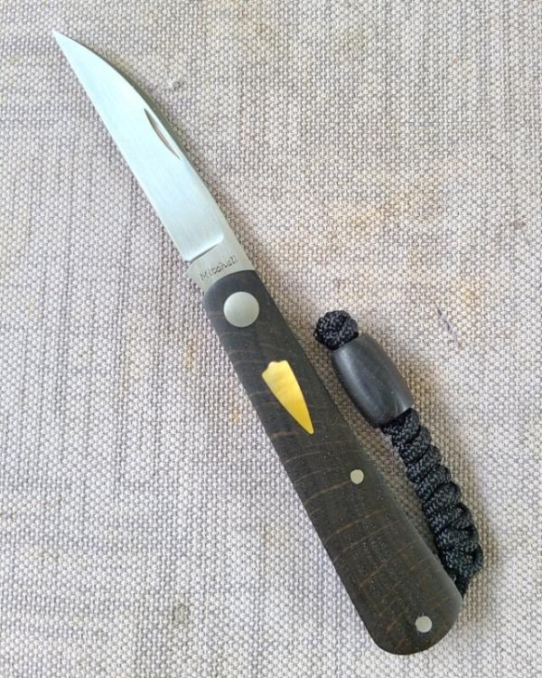 Jeffery Mitchell Black Palm Swayback Jack...3.75" closed..A2..gold lip pearl Shield..coa with pouch 