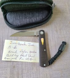 Jeffery Mitchell Black Palm Swayback Jack...3.75" closed..A2..gold lip pearl Shield..coa with pouch 