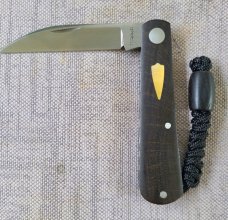 Jeffery Mitchell Black Palm Swayback Jack...3.75" closed..A2..gold lip pearl Shield..coa with pouch 