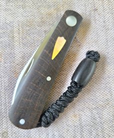 Jeffery Mitchell Black Palm Swayback Jack...3.75" closed..A2..gold lip pearl Shield..coa with pouch 