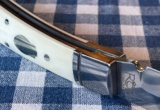 Rosecraft Blades "Little Riverbend Skinner" in white smooth bone scales and upswept skinner blade