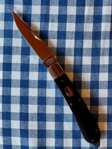 Rosecraft Blades "Appalachian Jack" scales are black micarta, clip point blade, and pry tip.