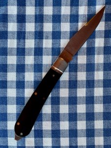 Rosecraft Blades "Appalachian Jack" scales are black micarta, clip point blade, and pry tip.