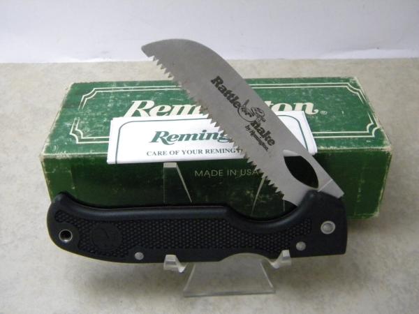 Remington USA Black Serrated Rattlesnake Lockback Knife